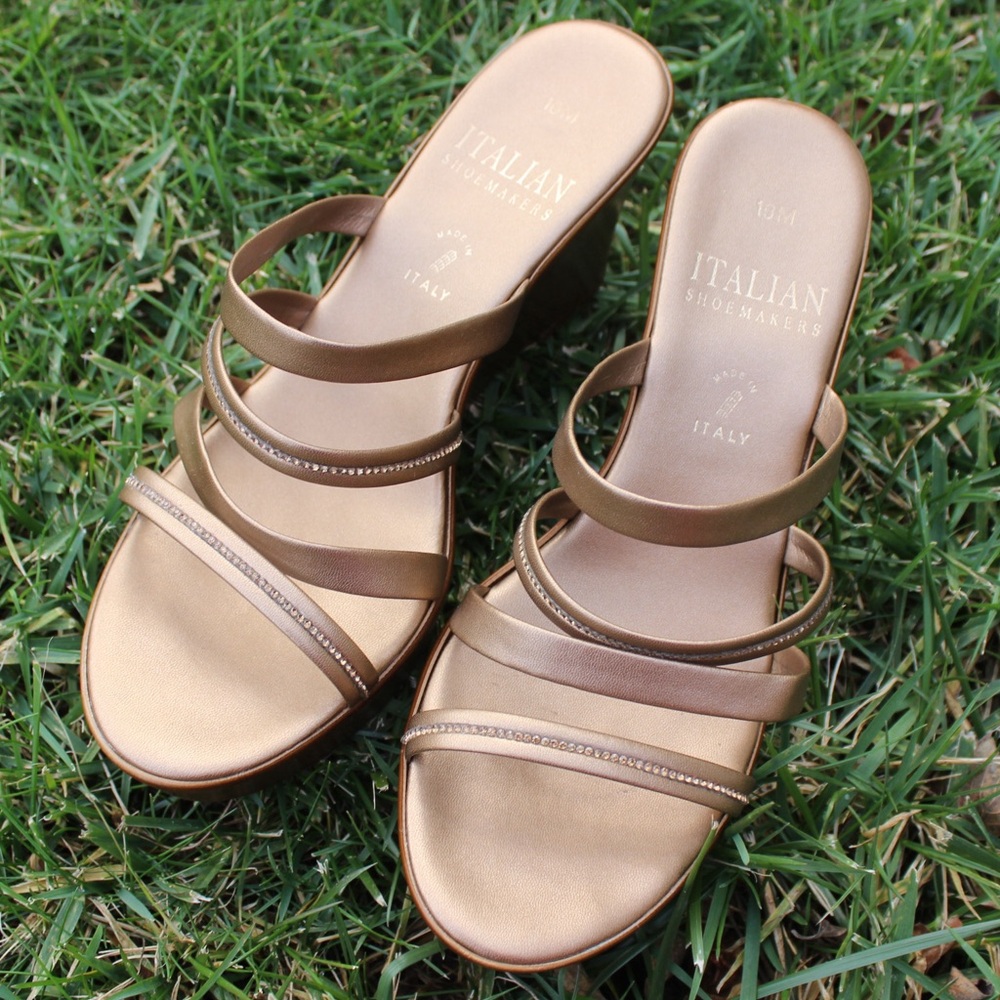 Italian Shoemakers Women's Bronze-Tone Metallic Strappy Wedge Sandal Sz 10